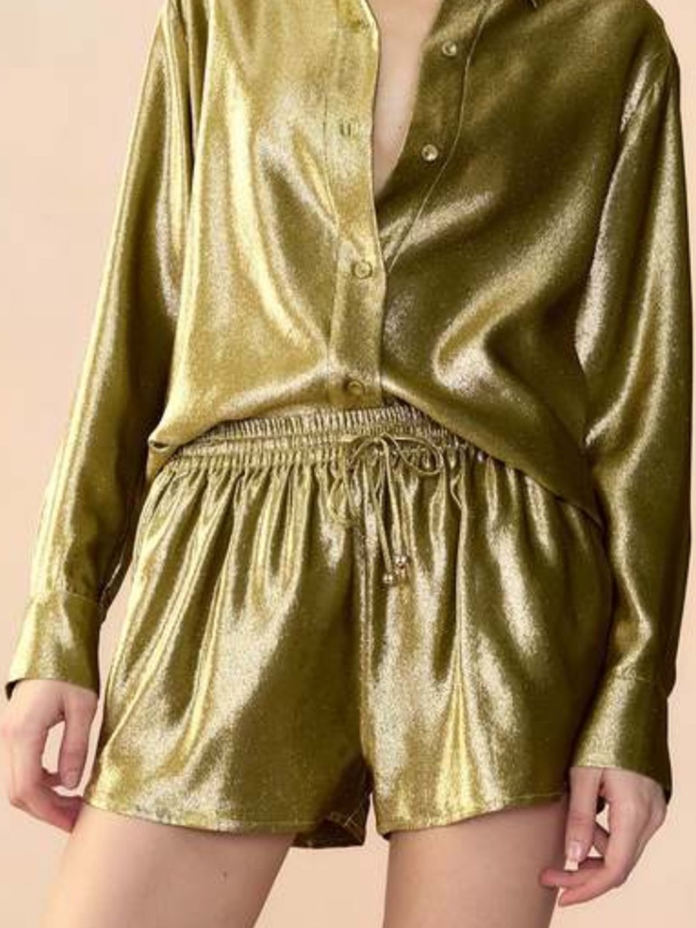 Cynthia Rowley “Liquid Gold” Lame Metallic Shorts